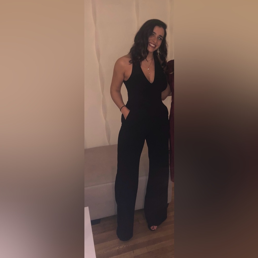 Express Classic Black Jumpsuit with Halter & Cross Back, Medium